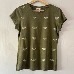 Y2K Roxy Womens All Over Logo Print Baby Tee Shirt Grunge Made in USA Size Large